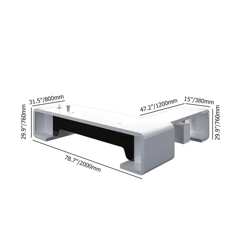 78.7 L-Shaped Modern Executive Desk of Left Hand/Right Hand with Drawers in White & Black#Left Hand-S