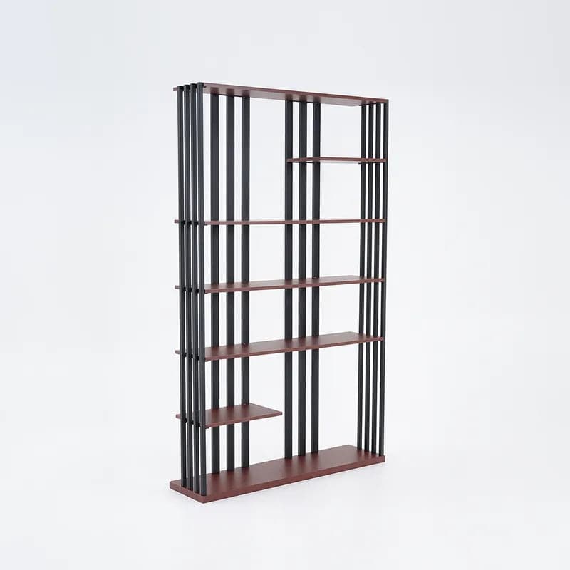 Industrial Black Walnut Etagere Bookshelf Display Shelving Tall Book Shelf in Steel