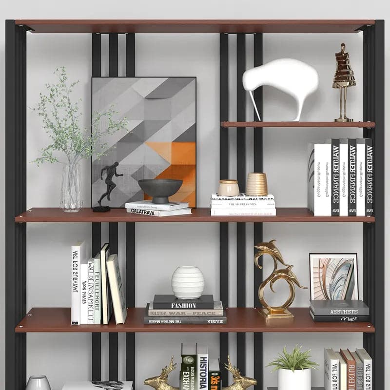 Industrial Black Walnut Etagere Bookshelf Display Shelving Tall Book Shelf in Steel