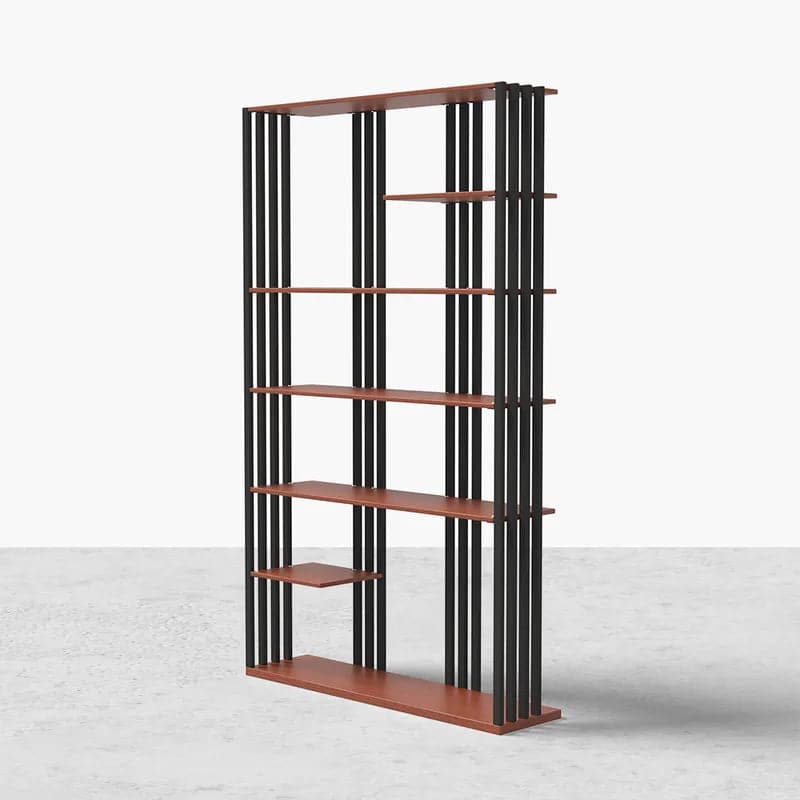 Industrial Black Walnut Etagere Bookshelf Display Shelving Tall Book Shelf in Steel
