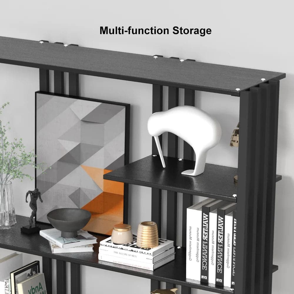 78" Modern Steel Etagere Bookshelf Display Shelving 6-Shelf in Black Tall Book Shelf