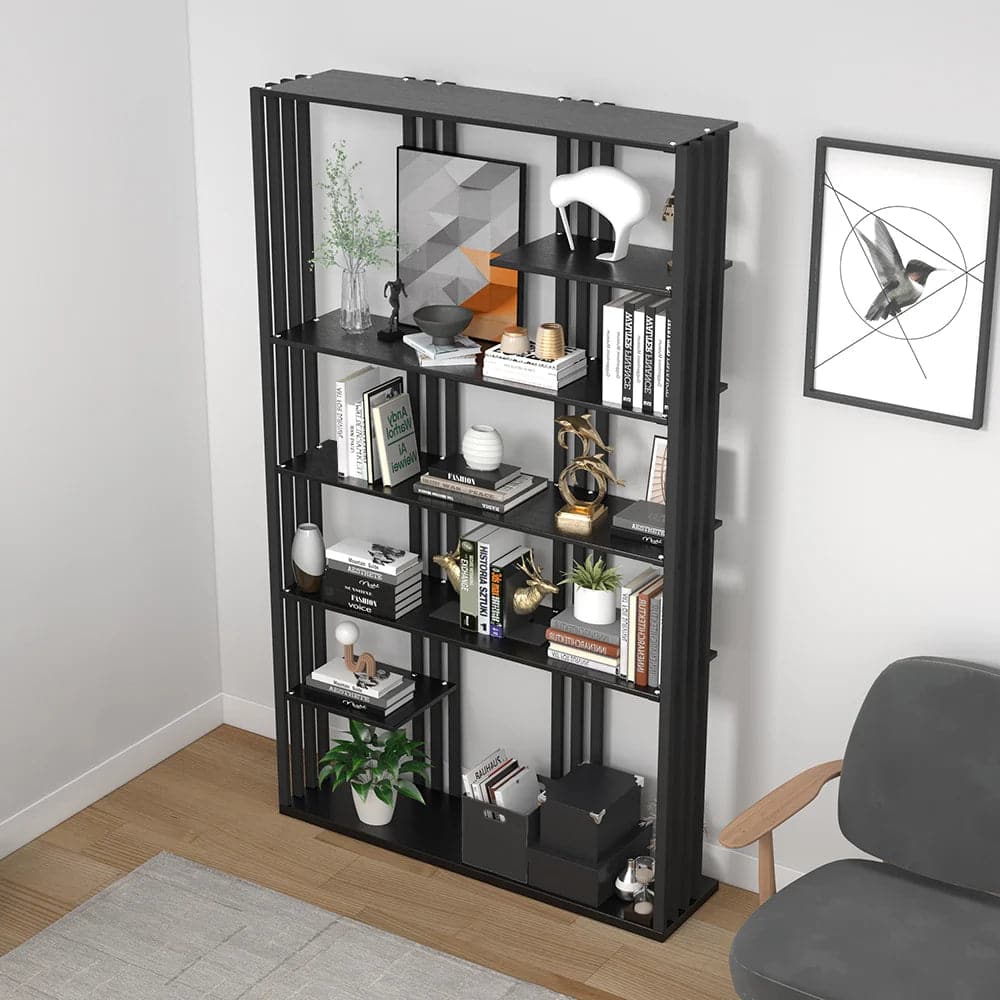 78" Modern Steel Etagere Bookshelf Display Shelving 6-Shelf in Black Tall Book Shelf