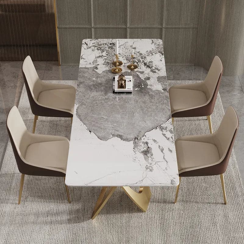 79" Contemporary Rectangle Dining Table in Gold for 8 Seaters with Sintered Stone Top