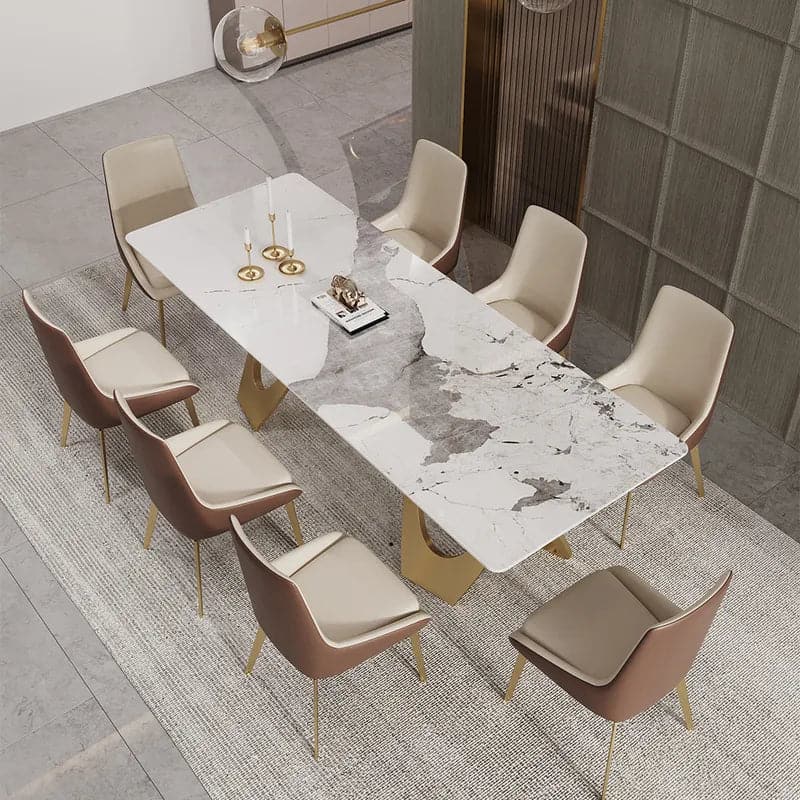 79" Contemporary Rectangle Dining Table in Gold for 8 Seaters with Sintered Stone Top