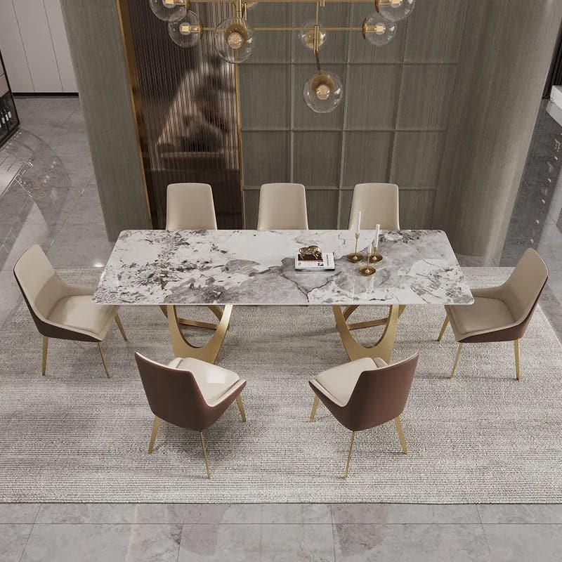 79" Contemporary Rectangle Dining Table in Gold for 8 Seaters with Sintered Stone Top