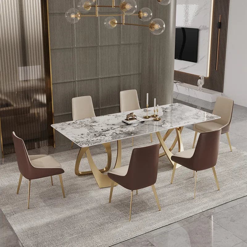 79" Contemporary Rectangle Dining Table in Gold for 8 Seaters with Sintered Stone Top