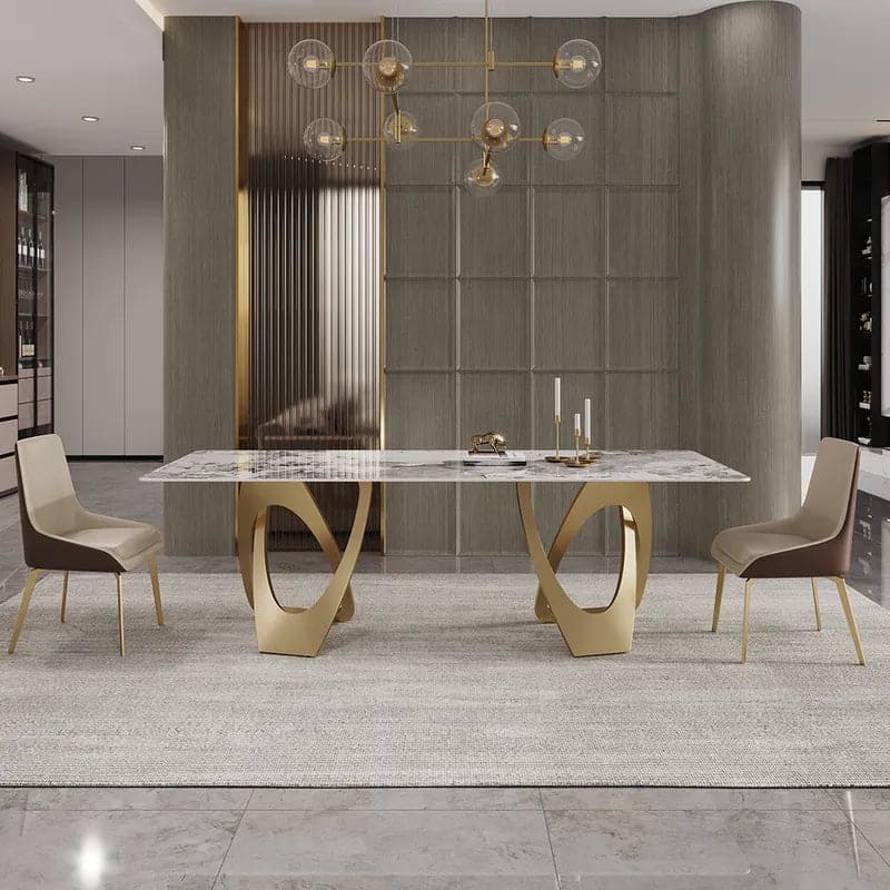 Table de salle à manger rectangulaire contemporaine de 79 po en or pour 8 personnes avec plateau en pierre frittée