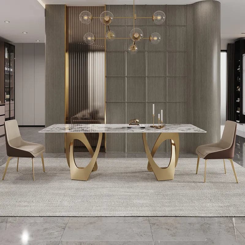 79" Contemporary Rectangle Dining Table in Gold for 8 Seaters with Sintered Stone Top