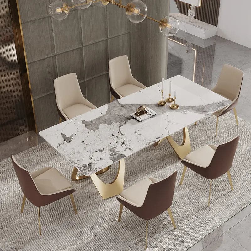 79" Contemporary Rectangle Dining Table in Gold for 8 Seaters with Sintered Stone Top