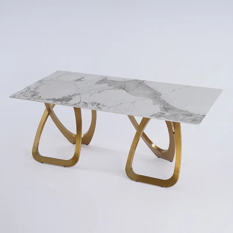 79" Contemporary Rectangle Dining Table in Gold for 8 Seaters with Sintered Stone Top