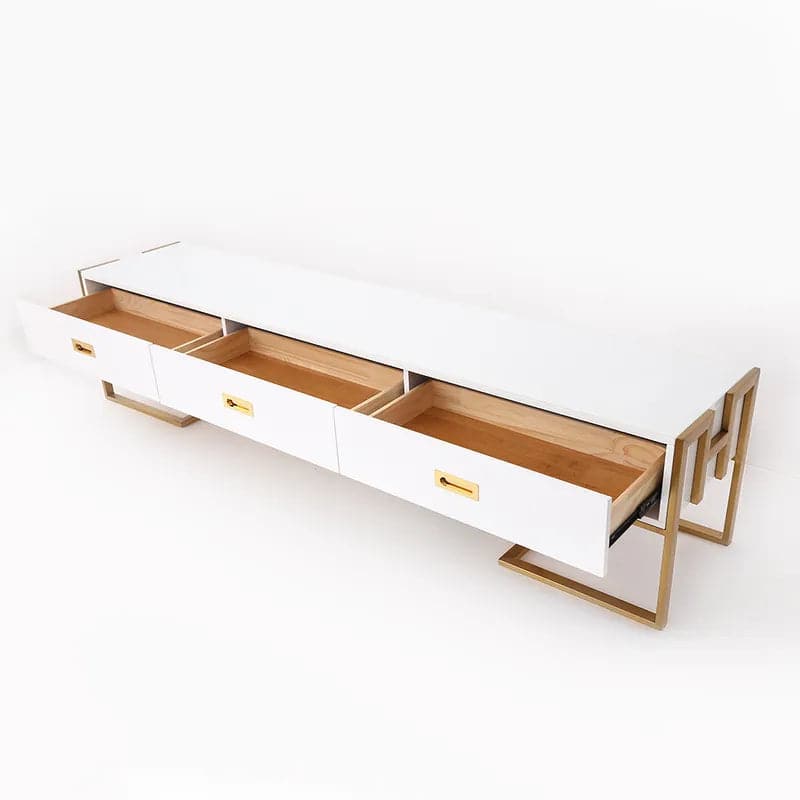 Modern Jocise White & Gold TV Stand 3 Drawers Media Console