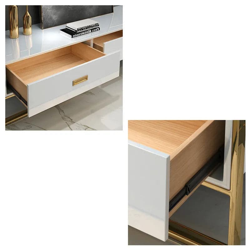 Modern Jocise White & Gold TV Stand 3 Drawers Media Console