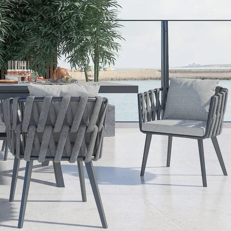 7 Pieces Aluminum Outdoor Dining Set with Extendable Ceramic Table and Woven Armchair#Gray