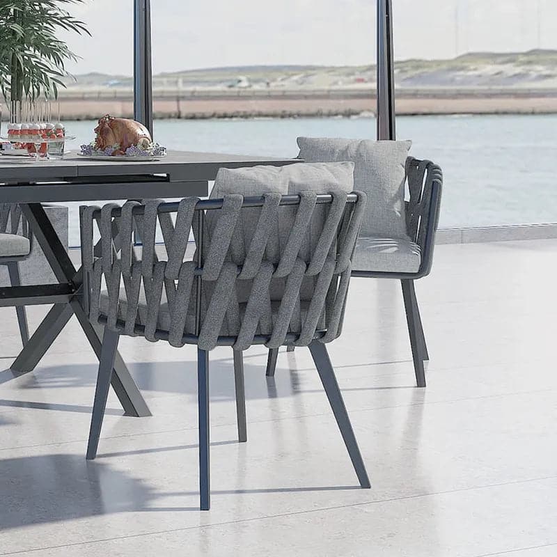 7 Pieces Aluminum Outdoor Dining Set with Extendable Ceramic Table and Woven Armchair#Gray