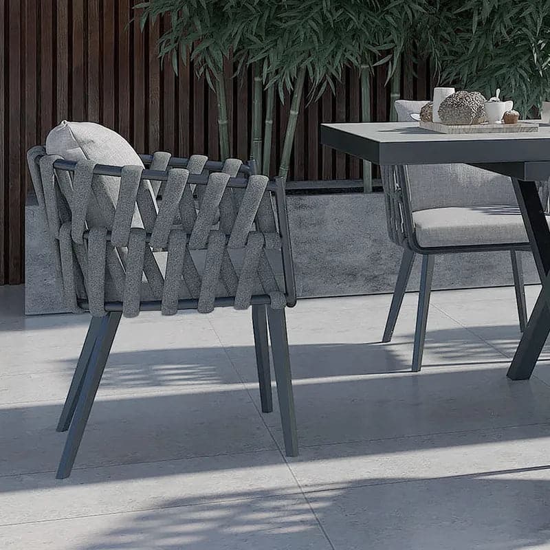 7 Pieces Aluminum Outdoor Dining Set with Extendable Ceramic Table and Woven Armchair#Gray