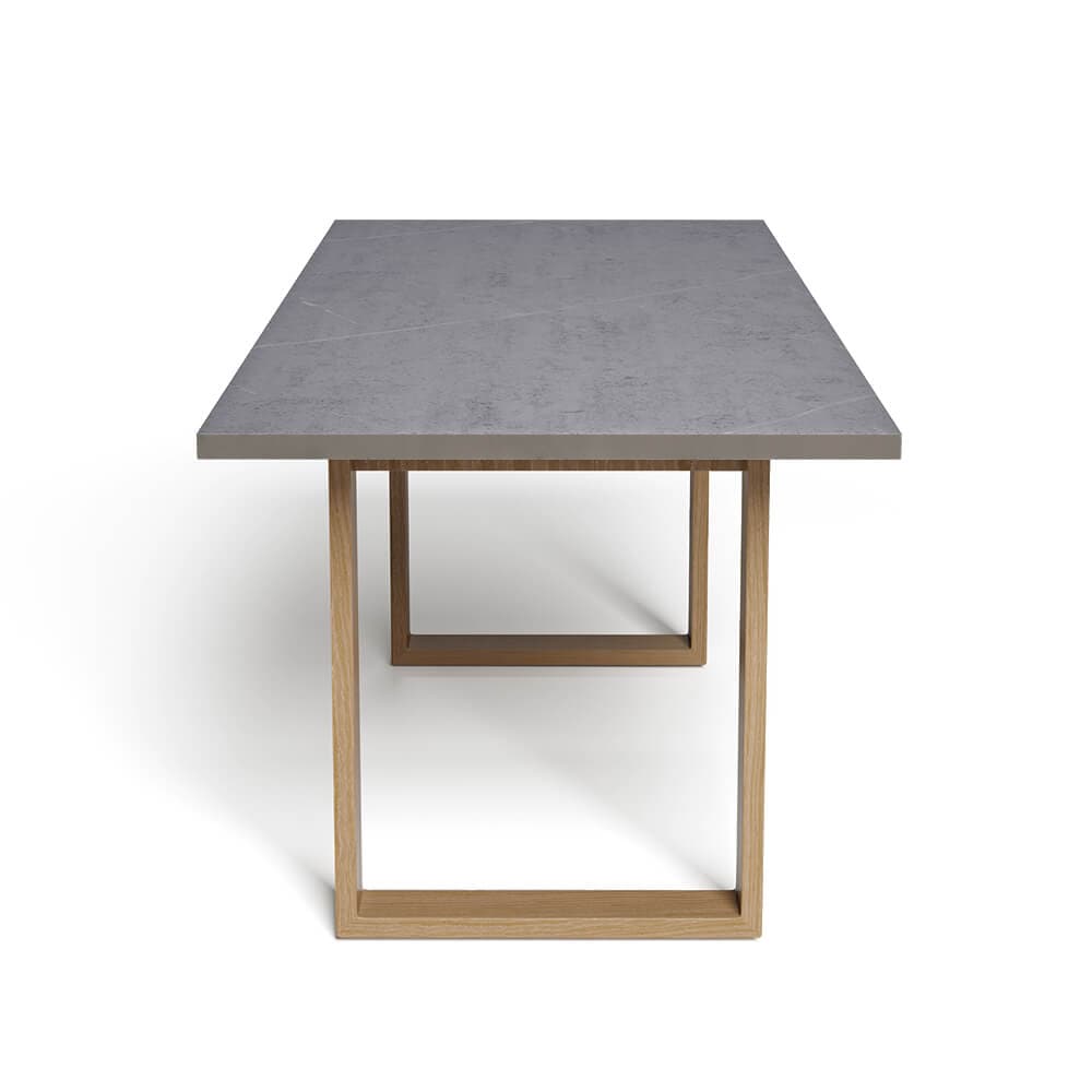 Ensemble de salle à manger d'extérieur moderne 7 pièces avec table en marbre et chaise en corde tressée en gris 