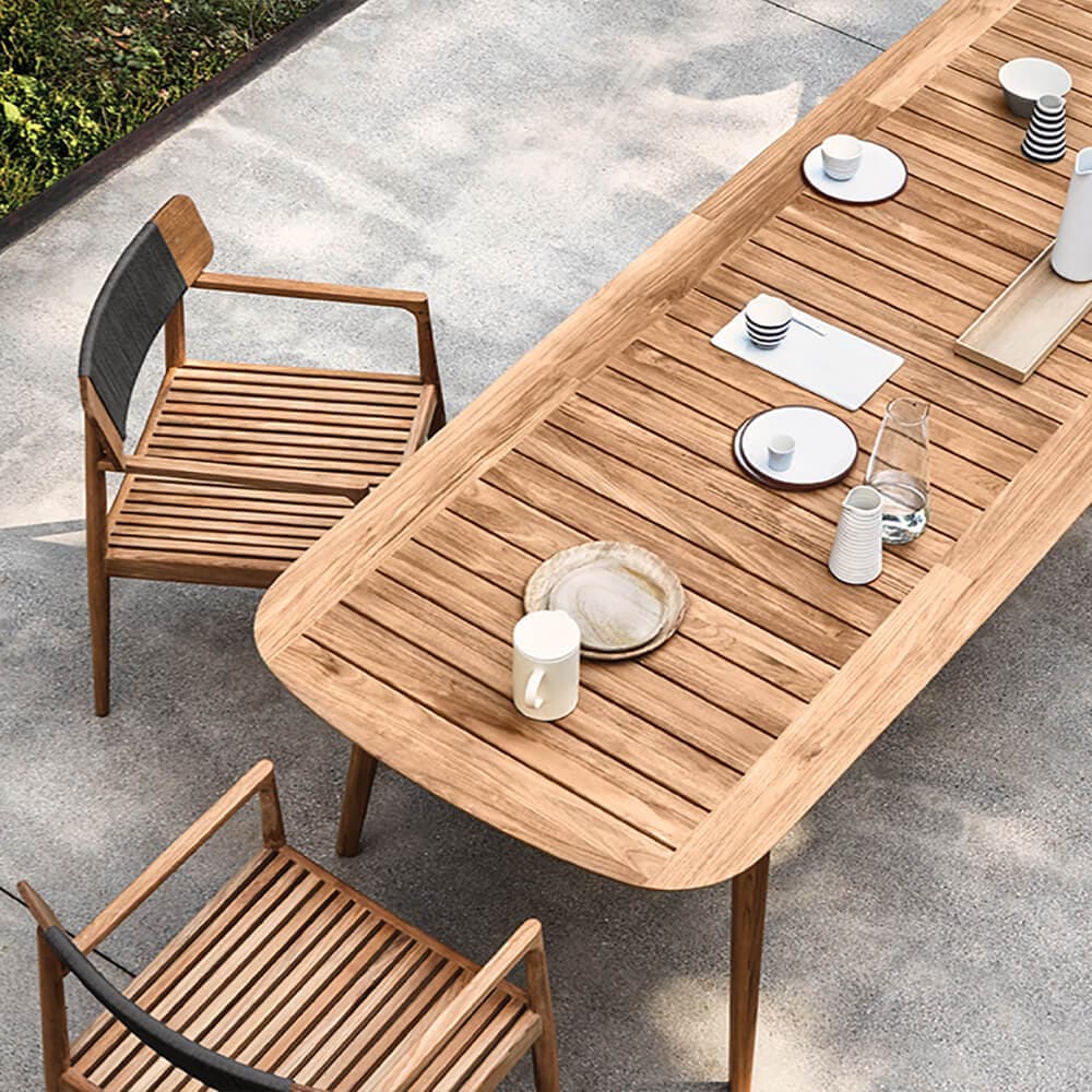 Ensemble de salle à manger d'extérieur moderne 7 pièces avec table et chaise en bois de teck naturel