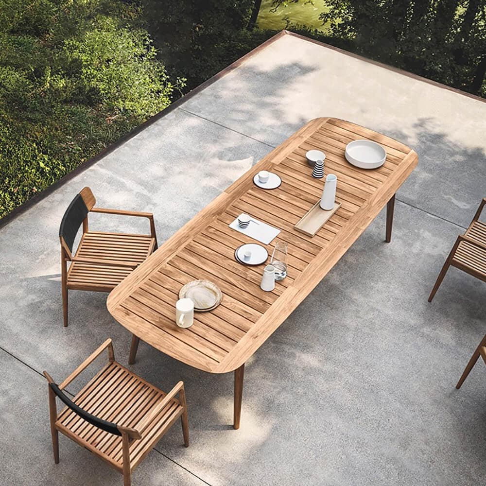 Ensemble de salle à manger d'extérieur moderne 7 pièces avec table et chaise en bois de teck naturel