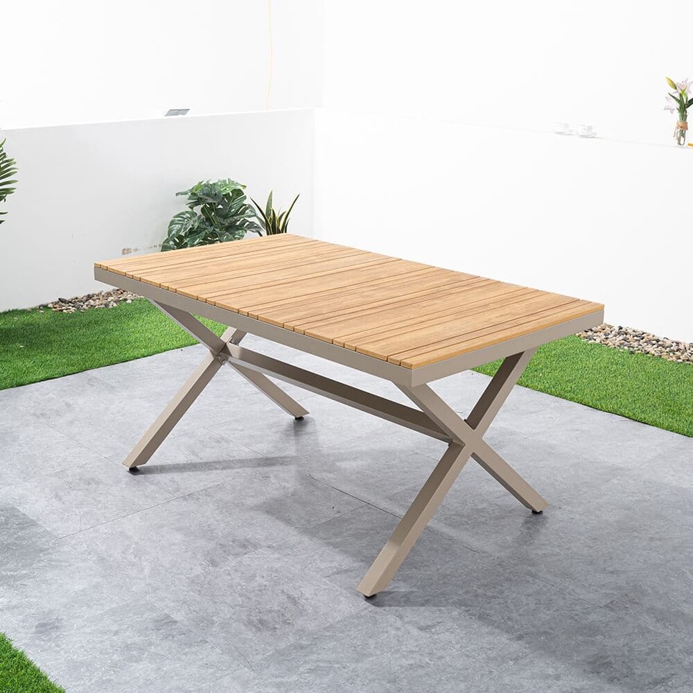 Ensemble de salle à manger d'extérieur 7 pièces avec table rectangulaire et fauteuil en rotin tressé naturel