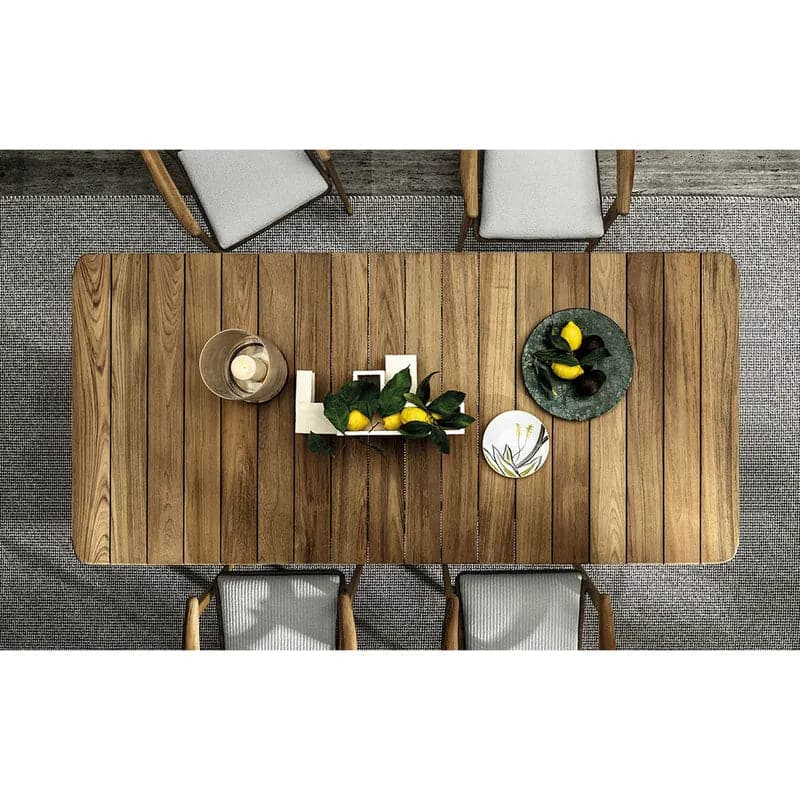 Ensemble de salle à manger de patio extérieur 7 pièces avec table et chaise en bois de teck en naturel et gris
