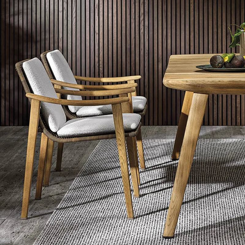 Ensemble de salle à manger de patio extérieur 7 pièces avec table et chaise en bois de teck en naturel et gris