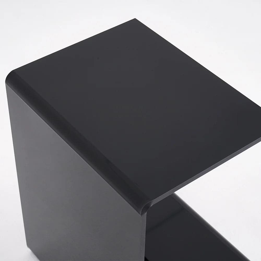 Modern Black Acrylic End Table with Storage C-Shaped Side Table