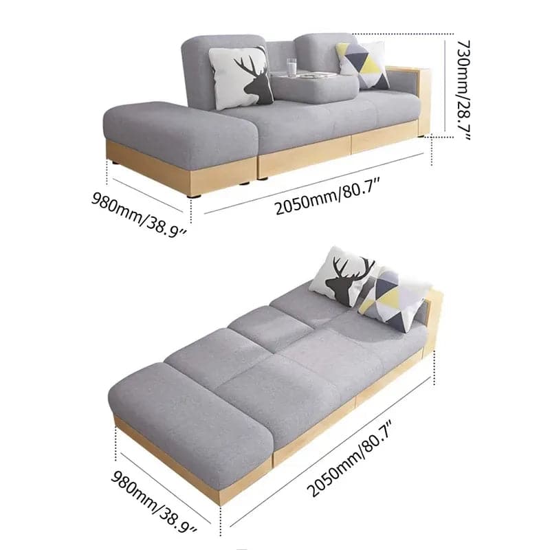 Canapé convertible moderne gris/blanc de 80,7 po avec rangement 