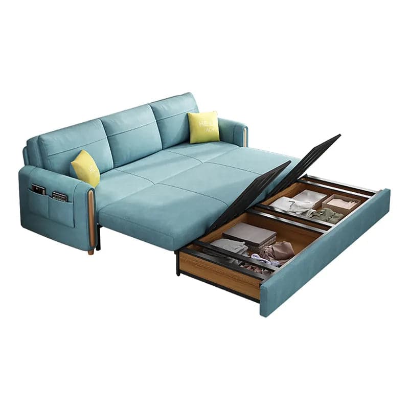 81.1" Blue Arm Full Sleeper Sofa Bed with Storage&Side Pockets