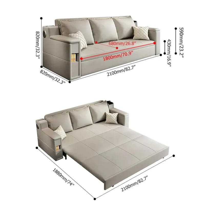 82.7" Convertible Bed Full Sleeper Sofa Leath-aire Upholstered Storage with Speaker