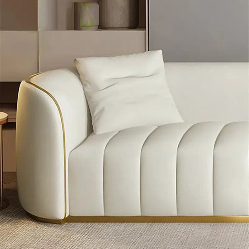 89 Modern Faux Leather Upholstered 3-Seater Sofa with Gold Legs#White