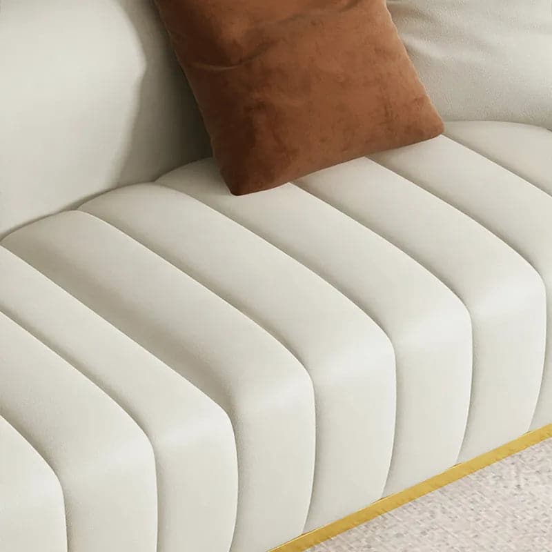 89 Modern Faux Leather Upholstered 3-Seater Sofa with Gold Legs#White