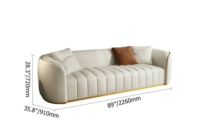 89 Modern Faux Leather Upholstered 3-Seater Sofa with Gold Legs#White