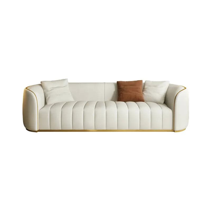 89 Modern Faux Leather Upholstered 3-Seater Sofa with Gold Legs#White