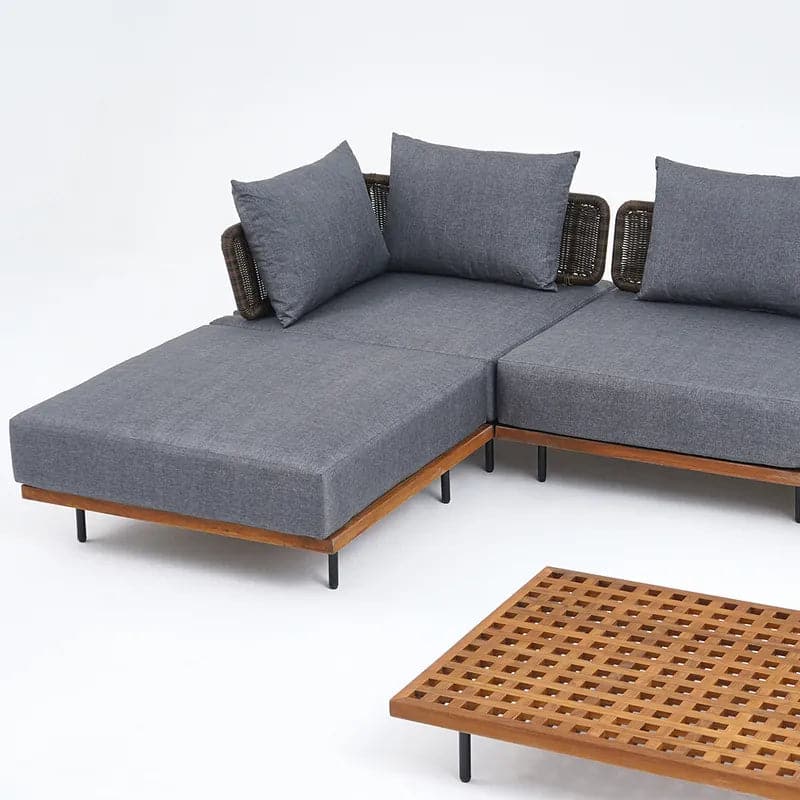 8Pcs Teak & Aluminum & Rattan Outdoor Sectional Sofa Set with Coffee Table and Cushion#S-Gray