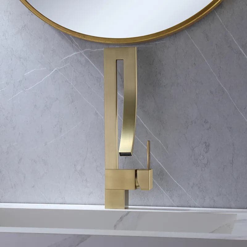 BrushedGoldWaterfallBathroomSinkFaucetSingleHoleSingleHandleBrassModernStyle#Brushed Gold