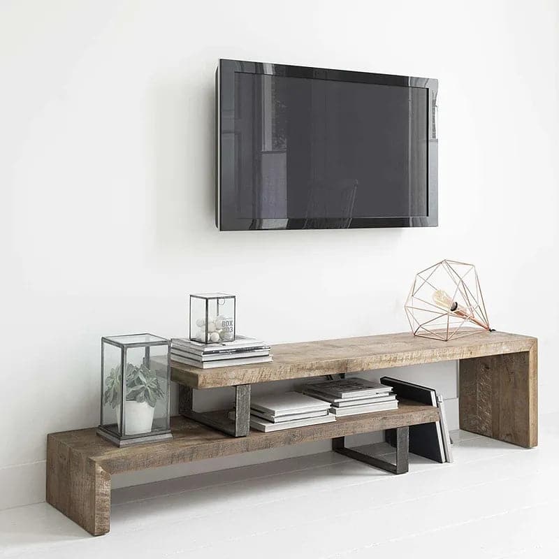 Meuble TV réglable et extensible en bois jusqu'à 80" de rangement ouvert