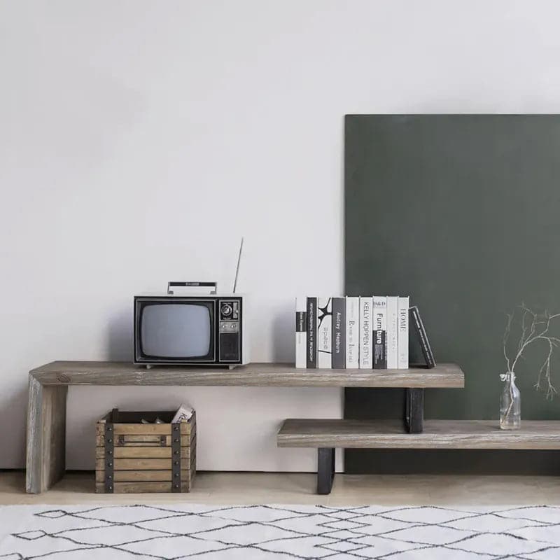 Meuble TV réglable et extensible en bois jusqu'à 80" de rangement ouvert