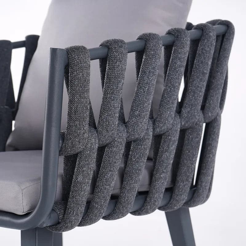Fauteuil de chaise de salle à manger d'extérieur en aluminium et rotin avec coussin en gris (Ensemble de 2) 