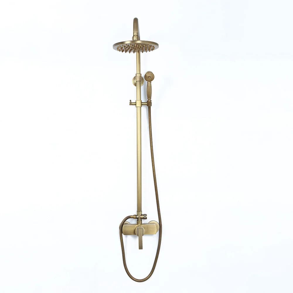 Antique Brass Exposed Wall Mount Shower System with 8" Rain Shower Head and Hand Shower