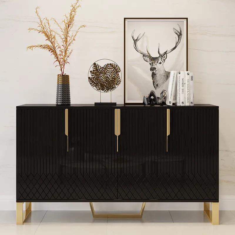 Aro 60 Contemporary Sideboard Buffet 4-Door Sideboard Table Kitchen Buffet Table#Black