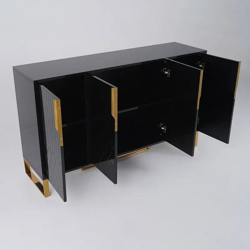 Aro 60 Contemporary Sideboard Buffet 4-Door Sideboard Table Kitchen Buffet Table#Black