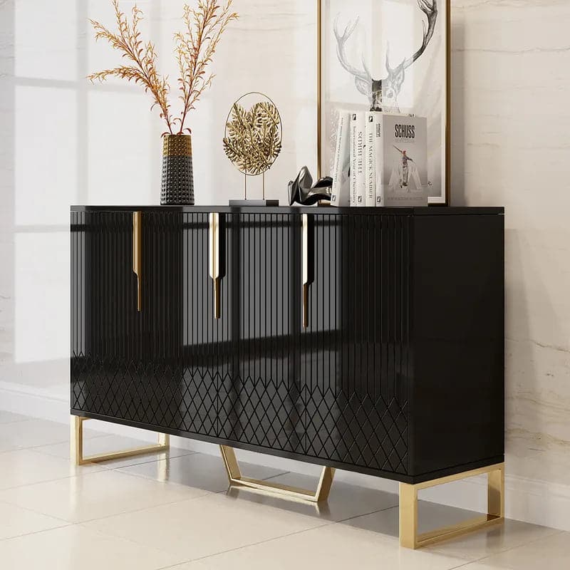 Aro 60 Contemporary Sideboard Buffet 4-Door Sideboard Table Kitchen Buffet Table#Black