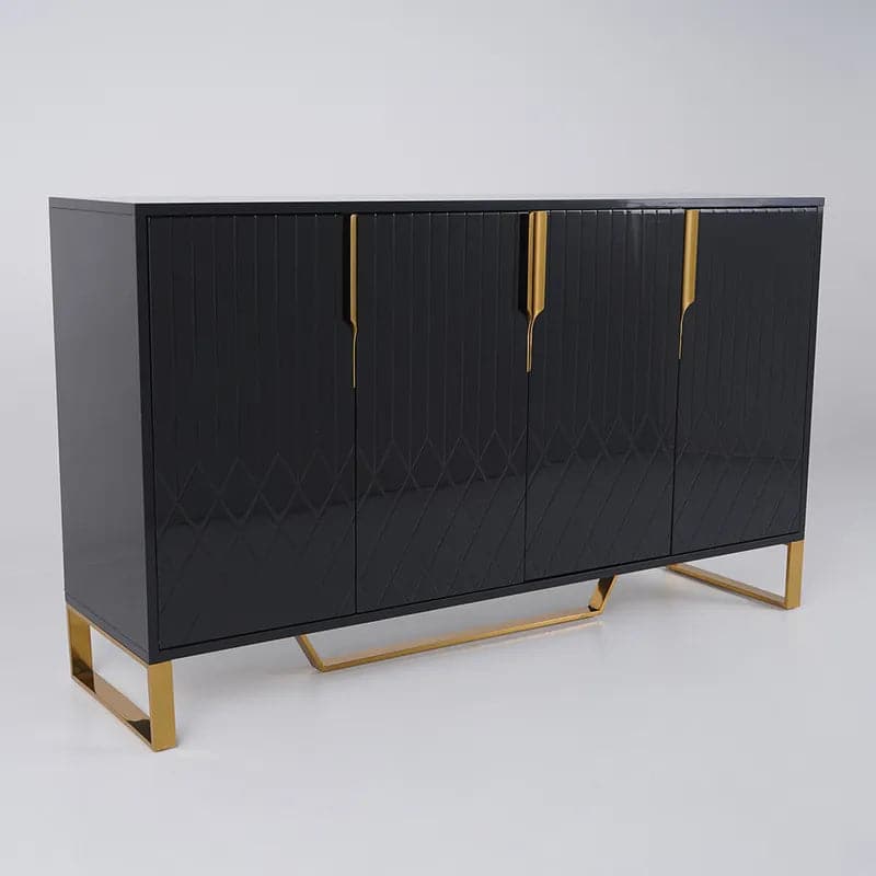 Aro 60 Contemporary Sideboard Buffet 4-Door Sideboard Table Kitchen Buffet Table#Black
