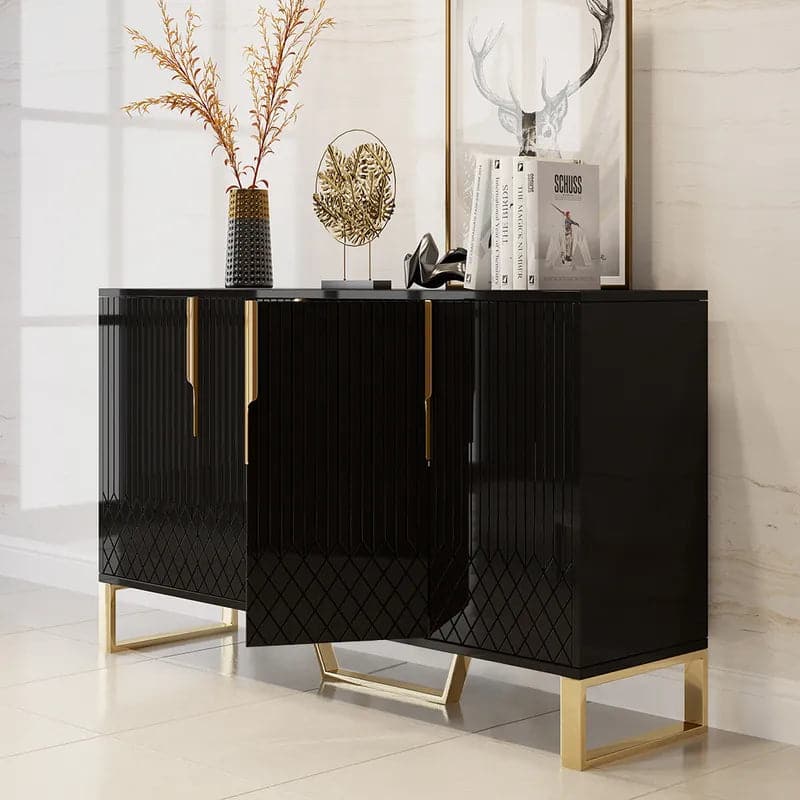 Aro 60 Contemporary Sideboard Buffet 4-Door Sideboard Table Kitchen Buffet Table#Black