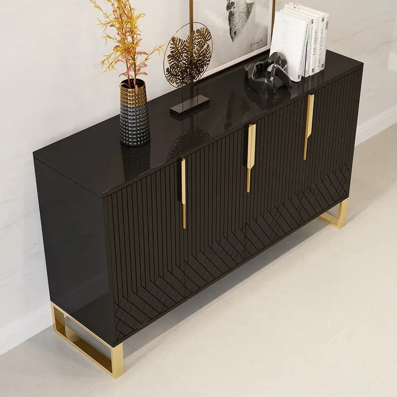 Aro 60 Contemporary Sideboard Buffet 4-Door Sideboard Table Kitchen Buffet Table#Black