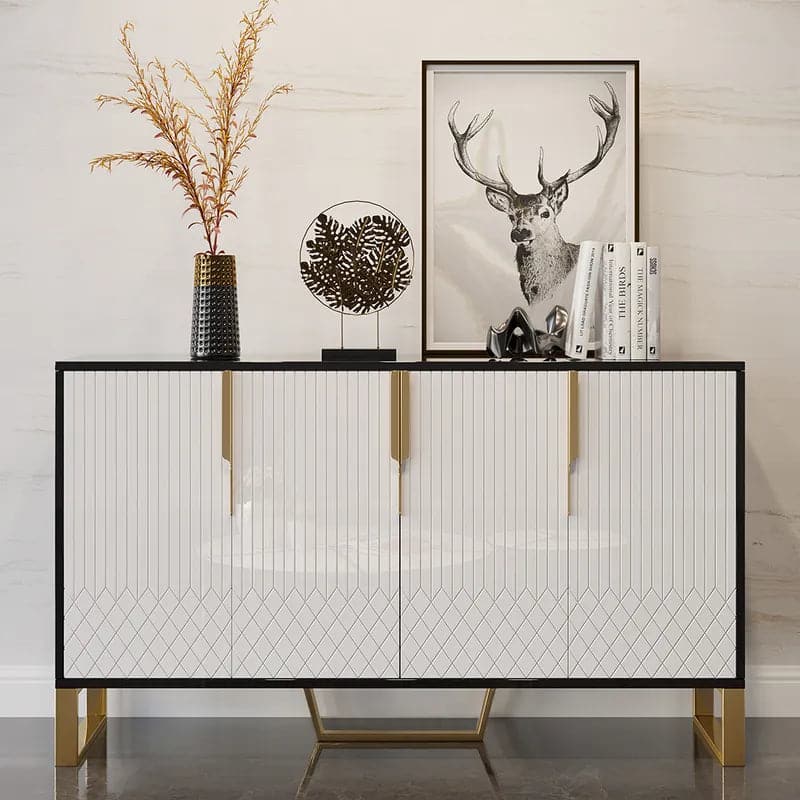 Aro 60 Contemporary Sideboard Buffet 4-Door Sideboard Table Kitchen Buffet Table#White&Black