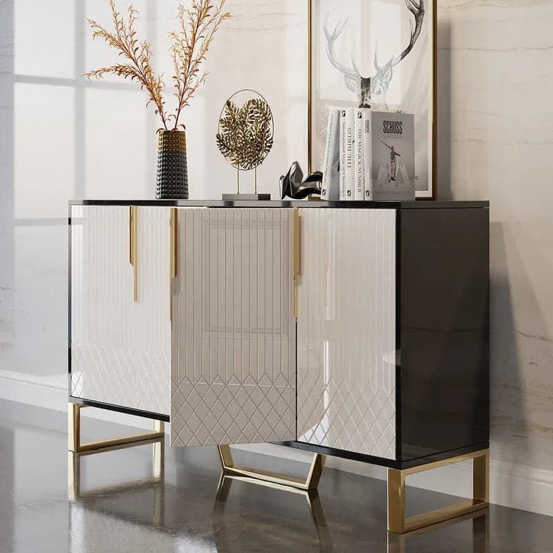 Aro 60 Contemporary Sideboard Buffet 4-Door Sideboard Table Kitchen Buffet Table#White&Black