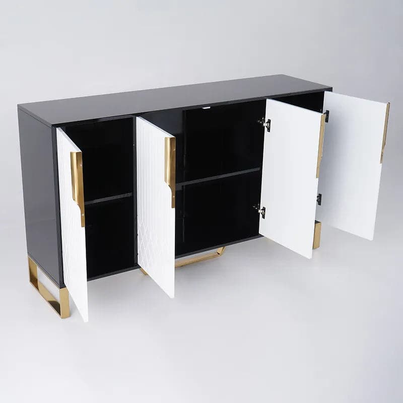 Aro 60 Contemporary Sideboard Buffet 4-Door Sideboard Table Kitchen Buffet Table#White&Black