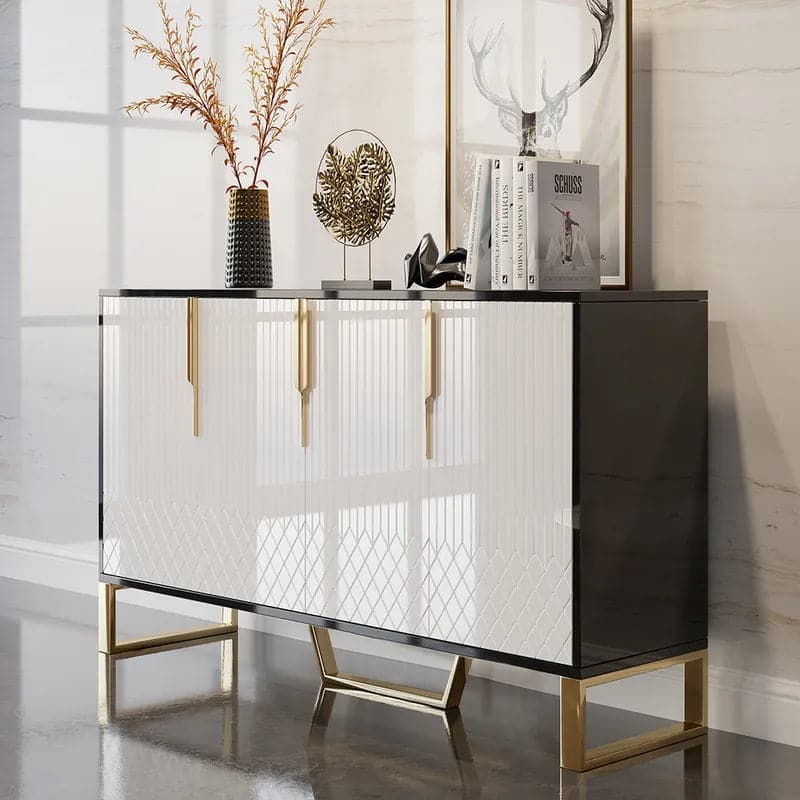 Aro 60 Contemporary Sideboard Buffet 4-Door Sideboard Table Kitchen Buffet Table#White&Black