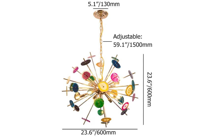 Lustre Spoutnik Agate à 12 lumières avec chaîne réglable en or rose